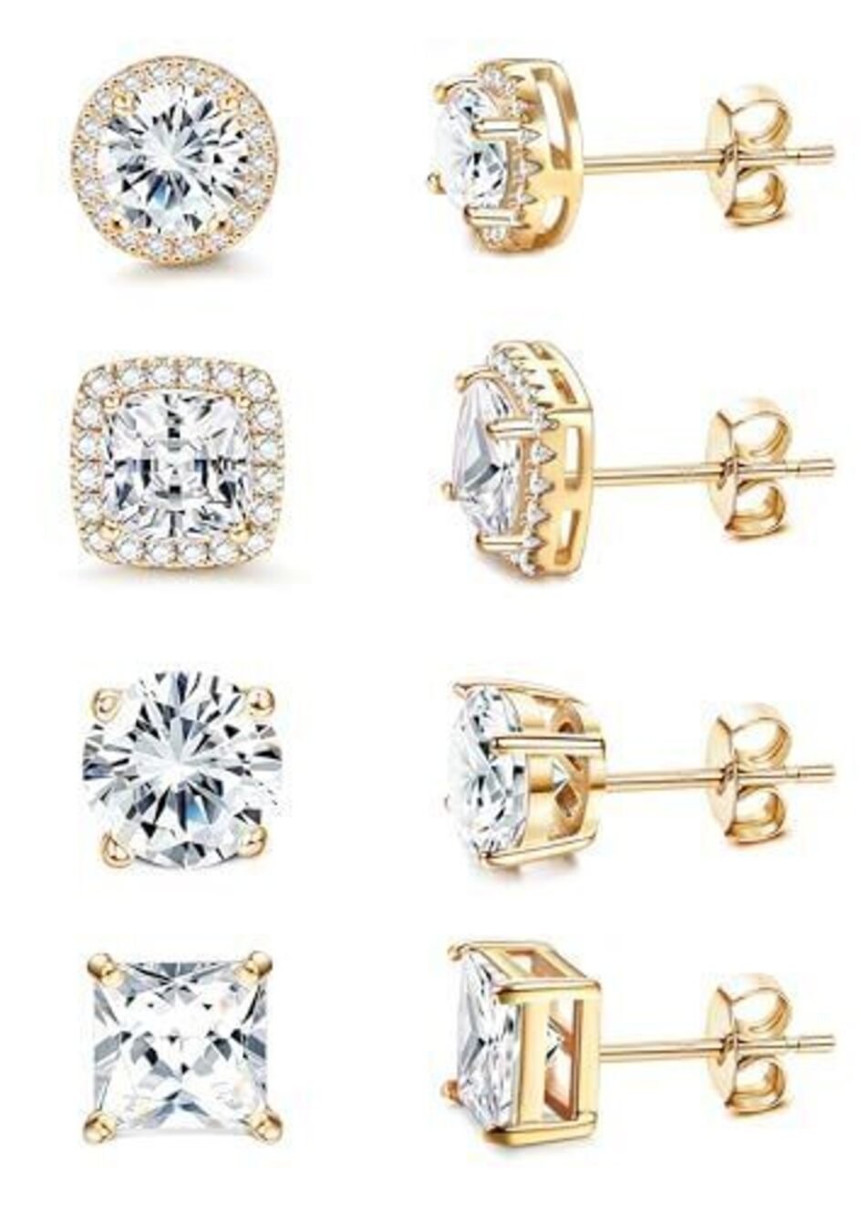 6456 Cubic Zirconia Stud Earrings | 18K Gold Plated Hypoallergenic Sterling